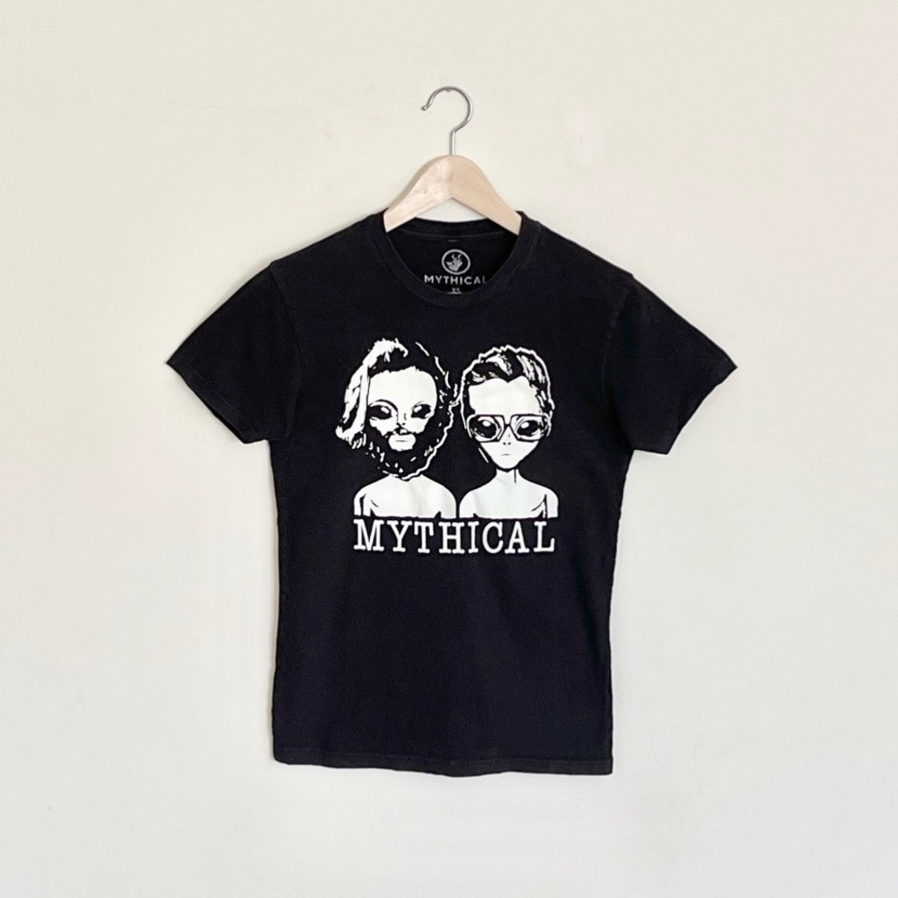 Invaders From Good Mythical Morning GITD Alien Graphic Black T Shirt Adult XS